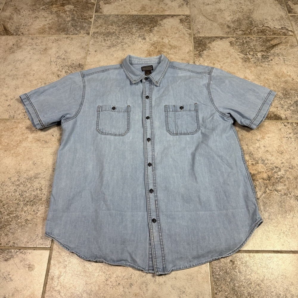 CE Schmidt Workwear Denim Shirt Mens XL Button Down Blue Short Sleeve Stitched